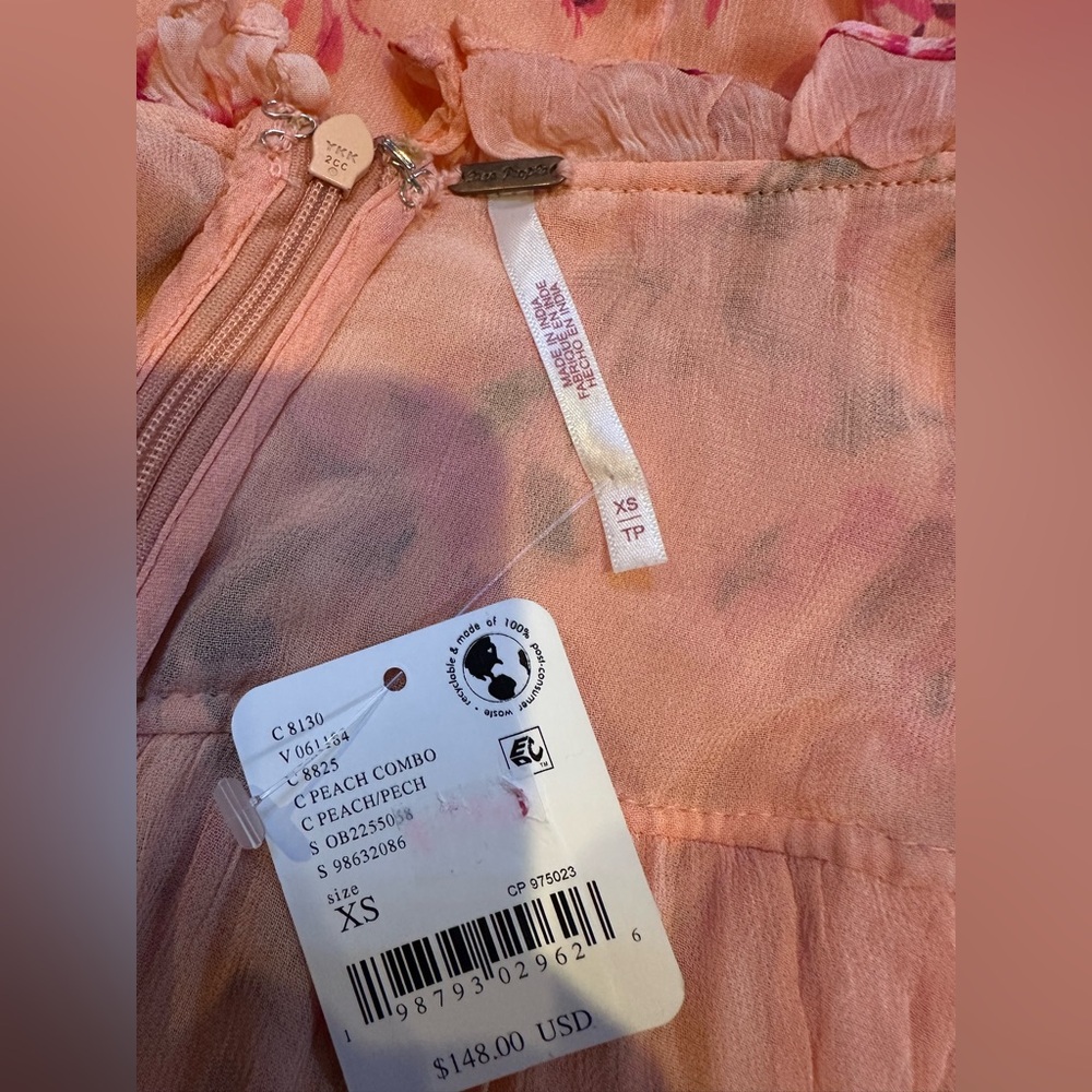 227. FREE PEOPLE Marney Mini Dress babydoll in Peach combo NWT $148 - Picture 7 of 10